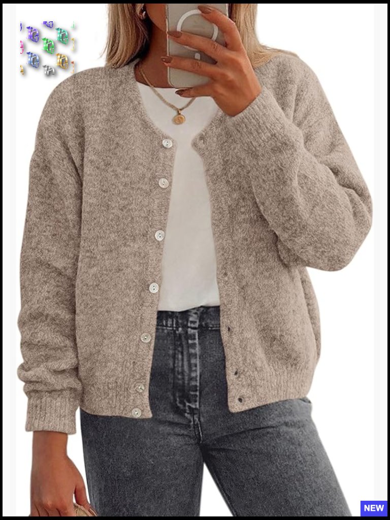 Lightweight Button Down Cardigan Sweater Loose Fit Crewneck Long Sleeve Fall